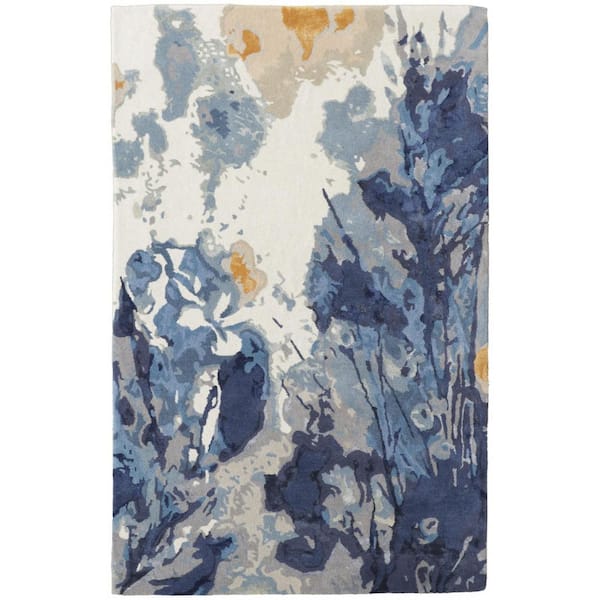 Blue 2 ft. x 3 ft. Tufted Floral Wool Indoor Area Rug