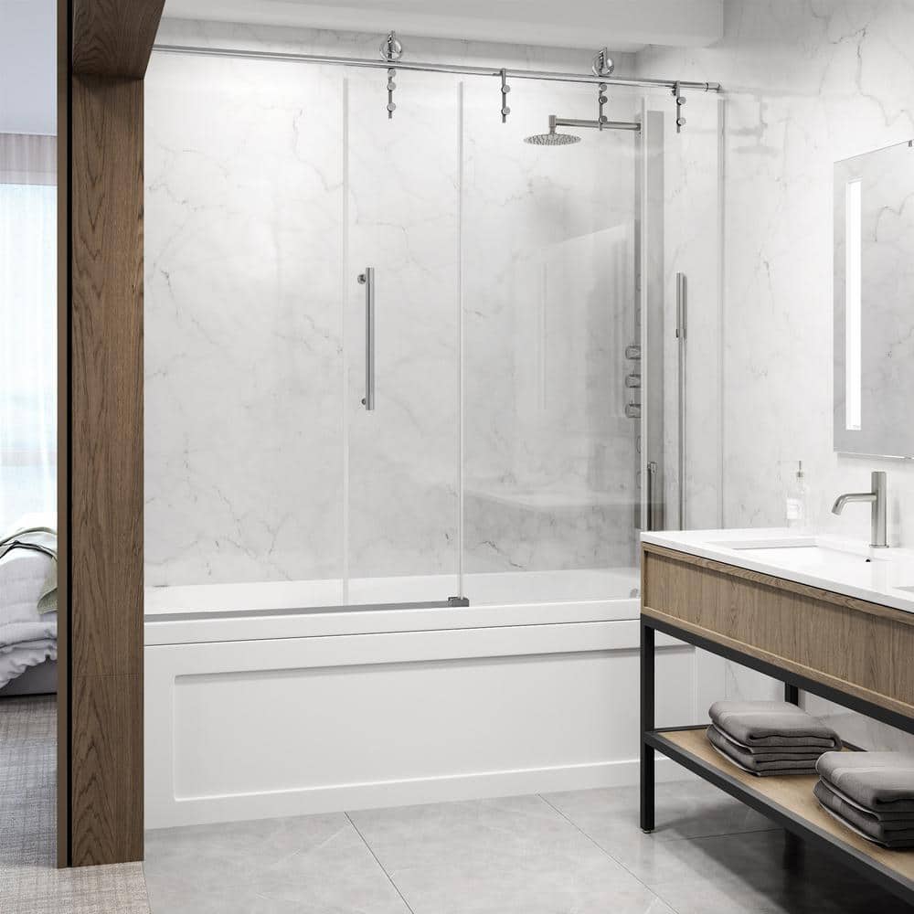 Hamilton 60" Chrome Frameless Sliding Tub Door with Clear Glass