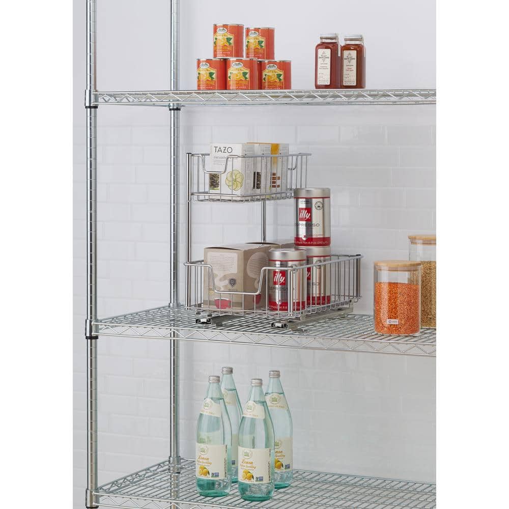 Chrome Sliding Undersink Organizer with Two Baskets