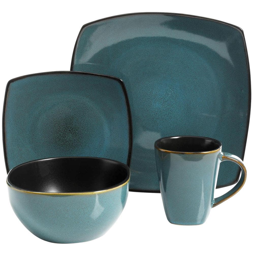 Gibson Soho Lounge 16Piece Contemporary Teal Ceramic Stone Dinnerware