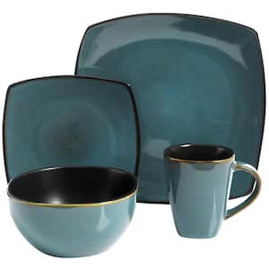 Soho Lounge 16-Piece Contemporary Teal Ceramic Stone Dinnerware Set (Service for 4)