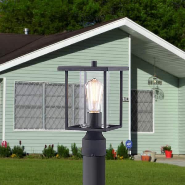 C Cattleya 1-Light 7 in. Black Outdoor Post Lantern with Clear