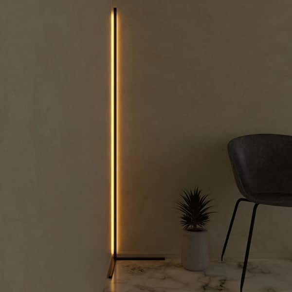 OUKANING 47 in. Modern Black Corner Floor Lamp Neutral Light HG