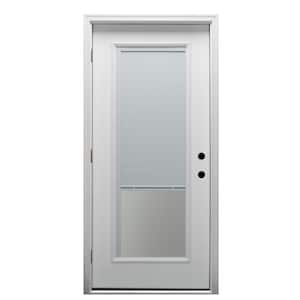 30 in. x 80 in. Internal Blinds Right-Hand Outswing Full Lite Clear Primed Fiberglass Smooth Prehung Front Door