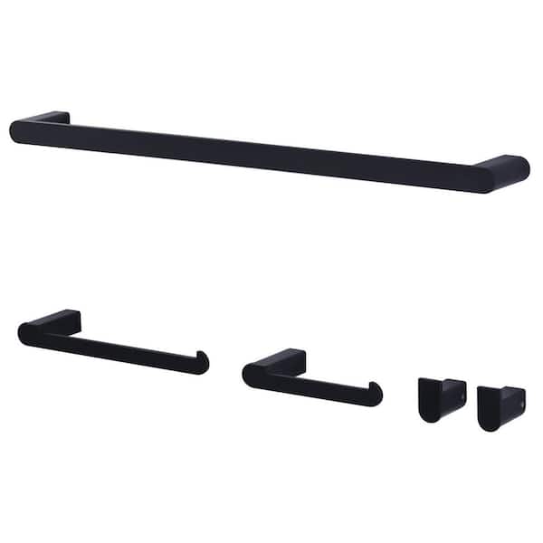 5-Piece Bath Hardware Set with 24 in. Towel Bar Toilet Paper Holder and 2 Towel Hooks in Matte Black