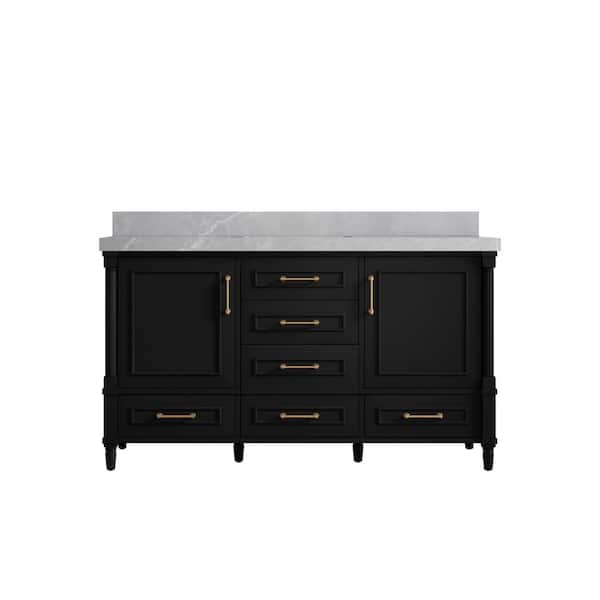 Willow Collections Hudson 60 in. W x 22 in. D x 36 in. H Single Sink Bath Vanity in Black with 2 in. Pearl Gray Qt. Top