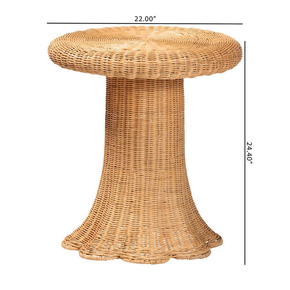 Avalon 22 in. Light Honey Round Rattan Wicker End Table - thumbnail 7