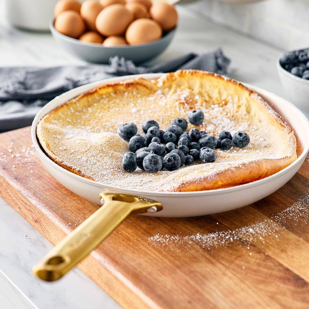 Taupe and Gold Aluminum Ceramic Nonstick Fry Pan Set, 8", 10", 12"