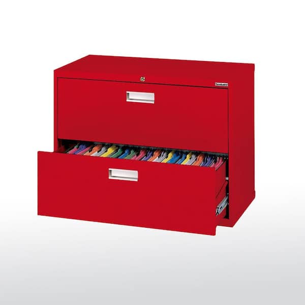 Sandusky 600 Series 28.375 in. H x 36 in. W x 19.25 in. D 2-Drawer Lateral File Cabinet in Red