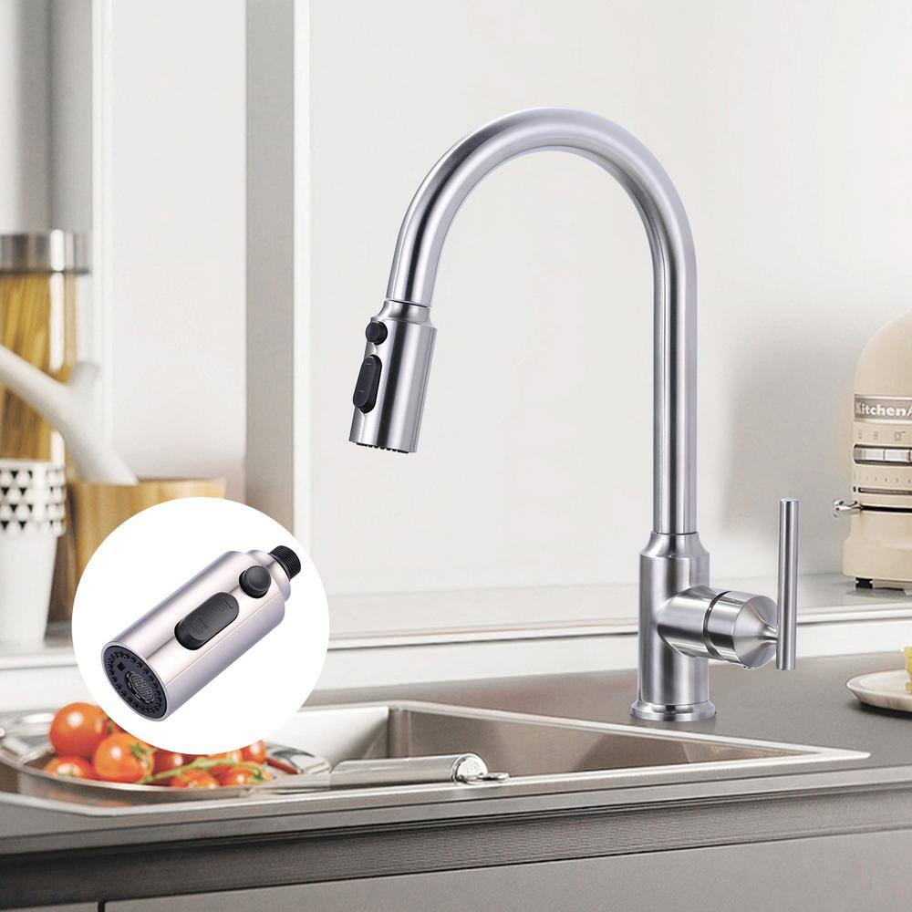 Brushed Nickel 3-Function Kitchen Faucet Sprayer Head with Adapters
