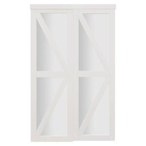 48 in. x 80 in. White MDF and Tempered Frosted Glass Prefinished Sliding Door With Hardware Kit