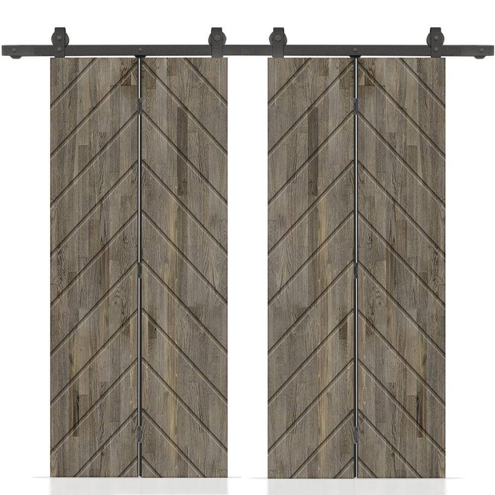 CALHOME Herringbone 64 in. x 80 in. Weather Gray-Stained Hollow Core ...