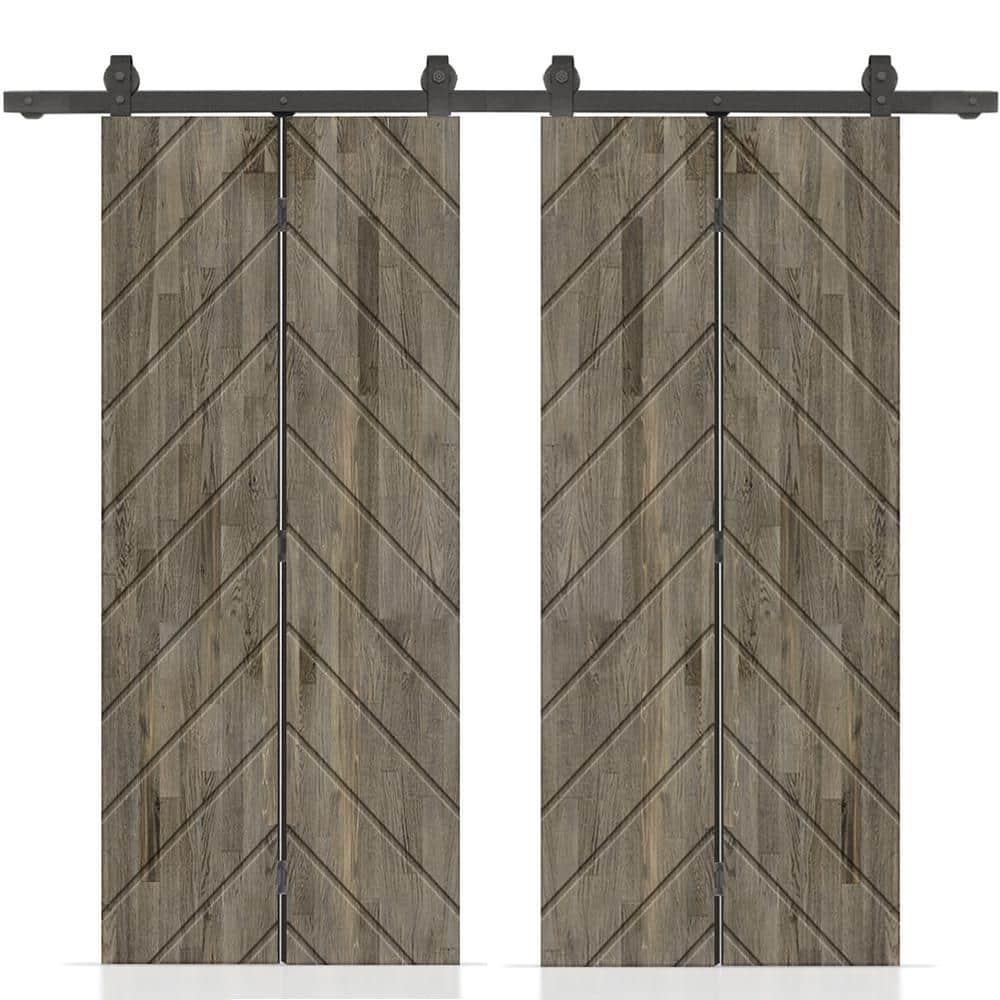 Herringbone 72 in. x 84 in. Weather Gray-Stained Hollow Core Pine Wood Double Bi-Fold Door with Sliding Hardware Kit price history on PriceWatchPro