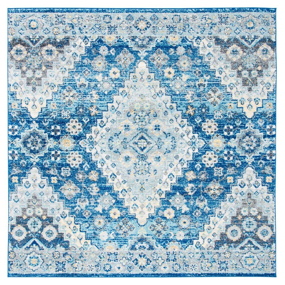 SAFAVIEH Madison Navy/Cream 7 ft. x 7 ft. Geometric Medallion Square
