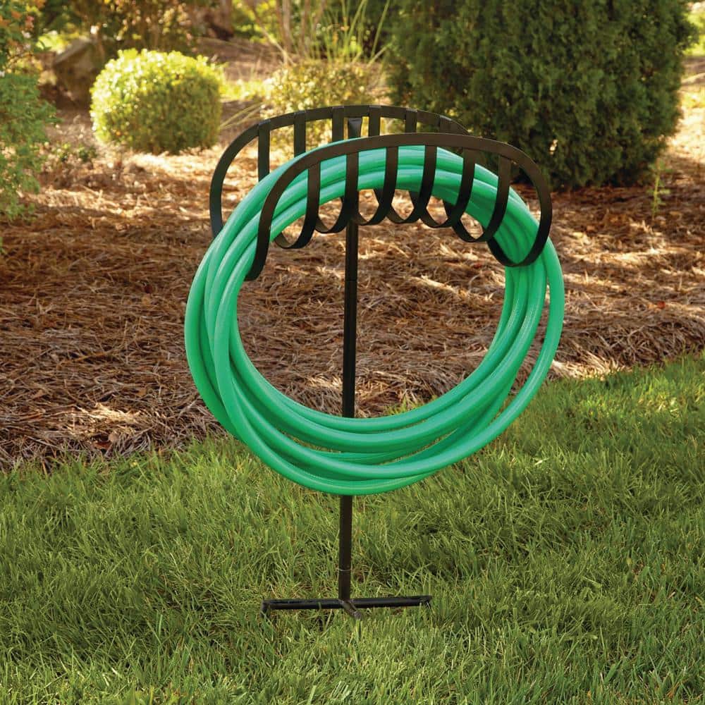 Black Steel Decorative Garden Hose Holder Stand