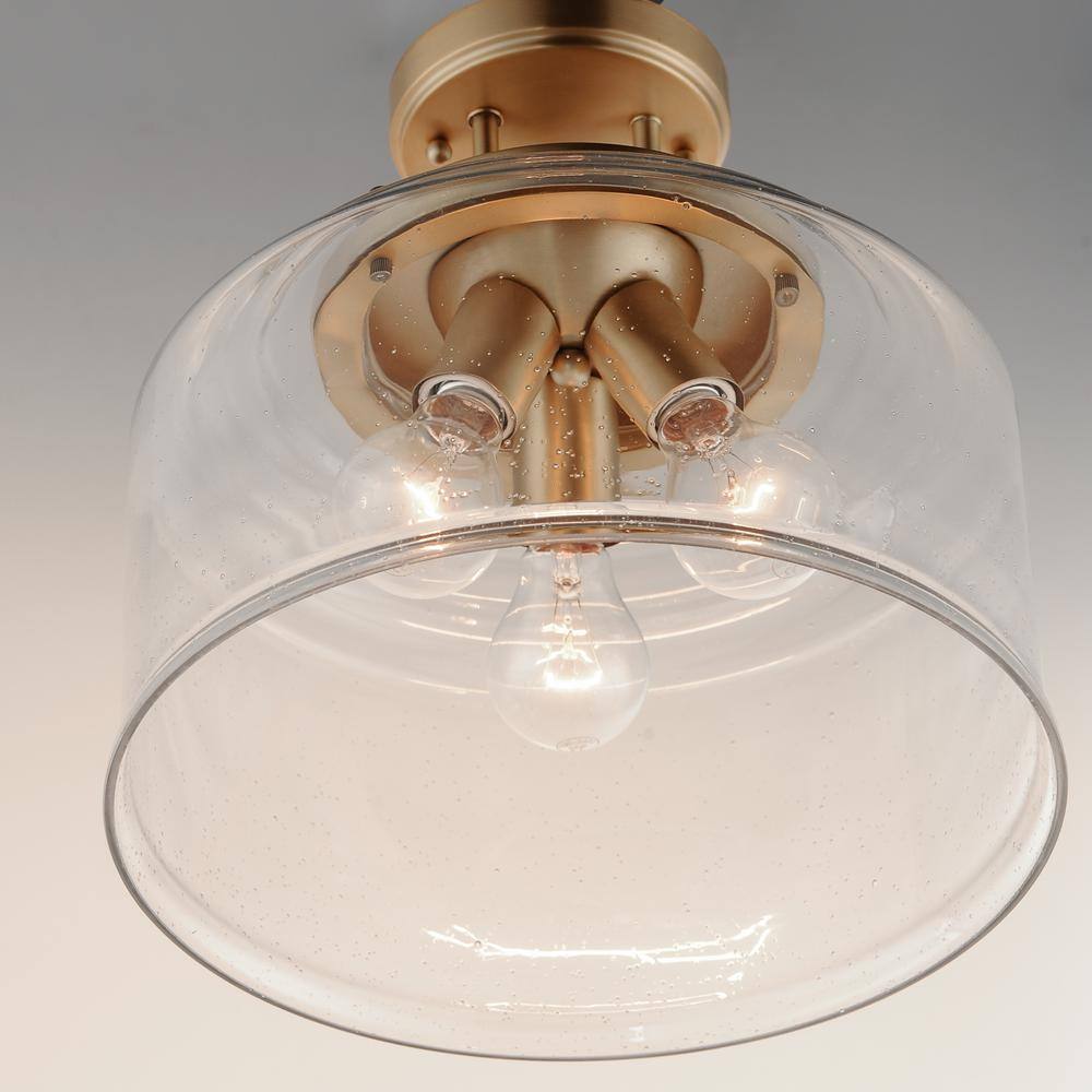 Heritage Brass and Clear Seedy Glass 3-Light Semi-Flush Mount