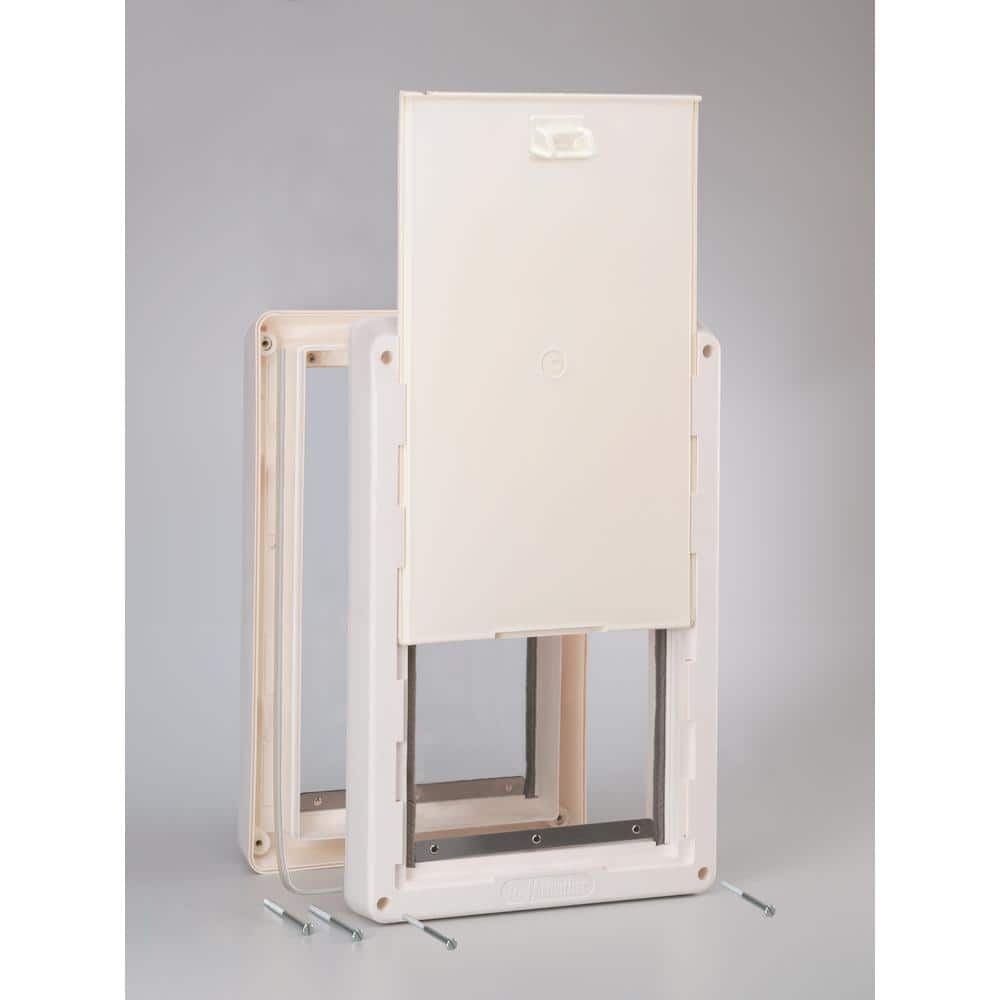 Medium White Vinyl Dual Flap Pet Door with Lock