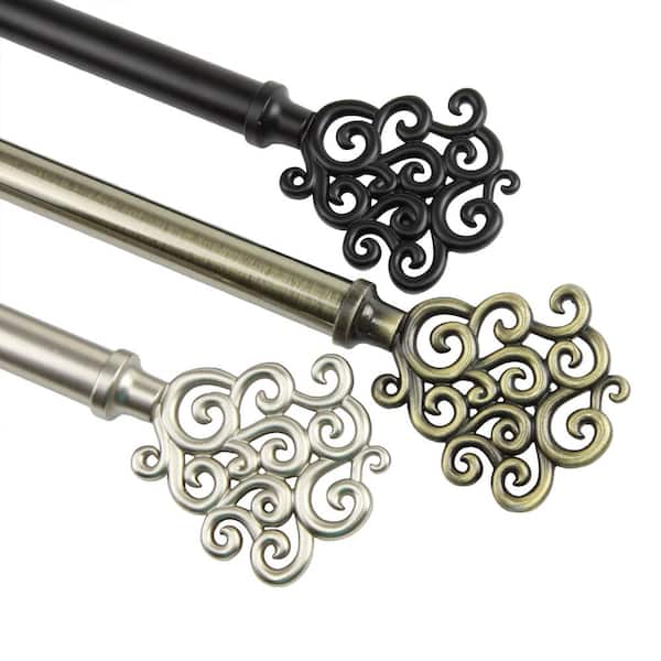 Rod Desyne 28 in. - 48 in. Telescoping Single Curtain Rod Kit in Black with Tidal Finial