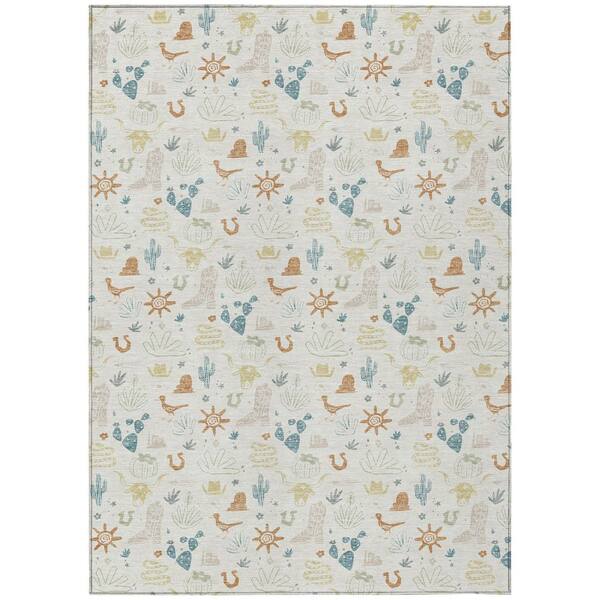 Chantille Machine Washable Indoor/Outdoor Abstract ACN2562 Ivory 8 ft. x 10 ft. Area Rug