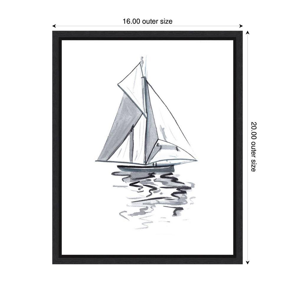 Blue Boat I Black and White Canvas Wall Art with Black Frame
