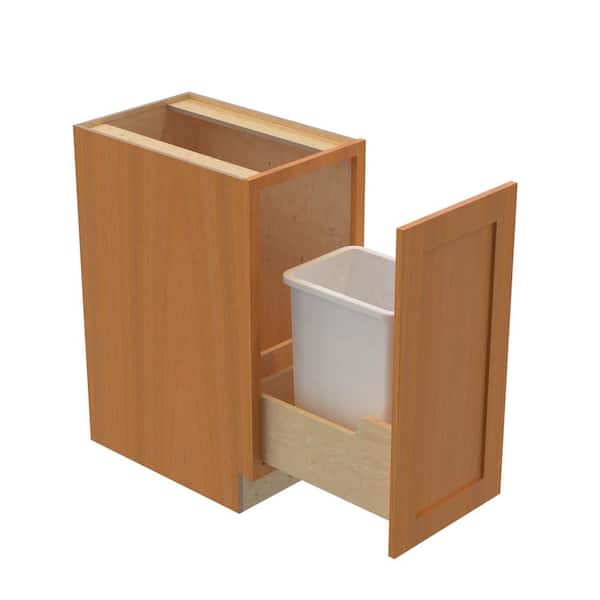 Newport 15 in. W x 24 in. D x 34.5 in. H Assembled Plywood Trash Can Kitchen Cabinet in Cinnamon with Soft Close