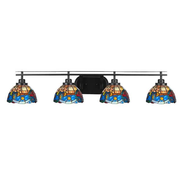 Unbranded Monroe 40 in. 4-Light Brushed Nickel Vanity-Light with 7 in. Sierra Art Glass Shade No Bulbs Included