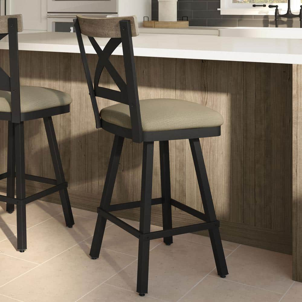 Snyder 31 in. Beige Fabric/Black Metal Swivel Bar Stool -  Amisco, 41529-30/25HO86