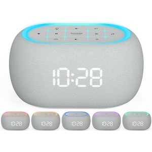 White Noise Sound Machine Alarm Clock with Bluetooth Speaker, Relaxing Sounds, Night Lights,0-100% Dimmer,Volume Control