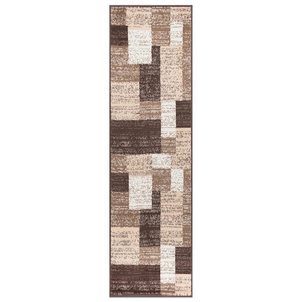 Contemporary Distressed Boxes Brown 2 ft. x 7 ft. Area Rug