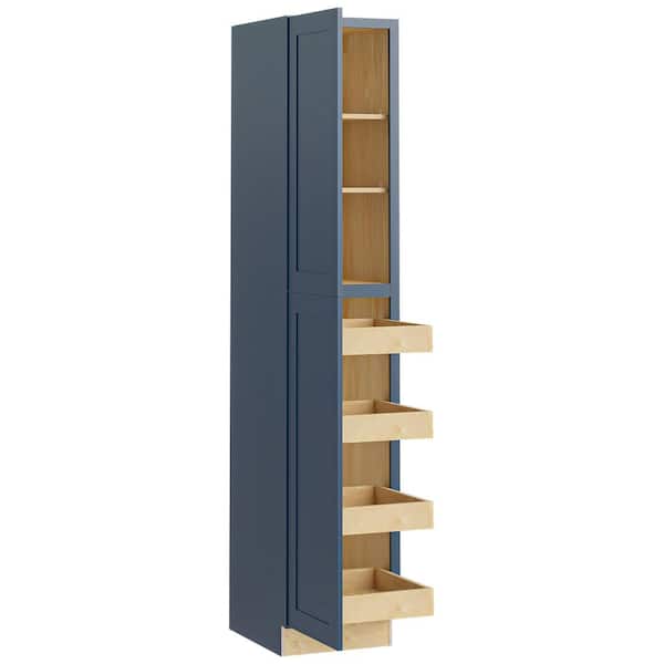 Home Decorators Collection Newport 18 in. W x 24 in. D x 90 in. H Assembled Plywood Pantry Kitchen Cabinet in Mythic Blue with 4ROT Soft Close LH