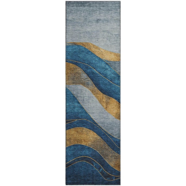 Mayfield Premium Machine Washable Abstract AMF1892 Blue 2 ft. 3 in. x 7 ft. 6 in. Runner Rug