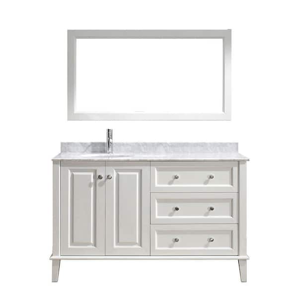 ART BATHE Lily 55 in. Vanity in White with Marble Vanity Top in White and Mirror