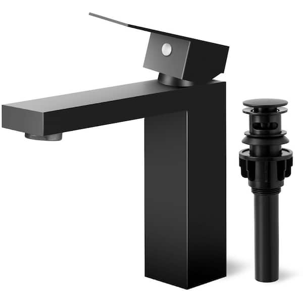 MTTCLE Single Handle Single Hole Bathroom Faucet with Deckplate Included and Drain Kit Included in Matte Black