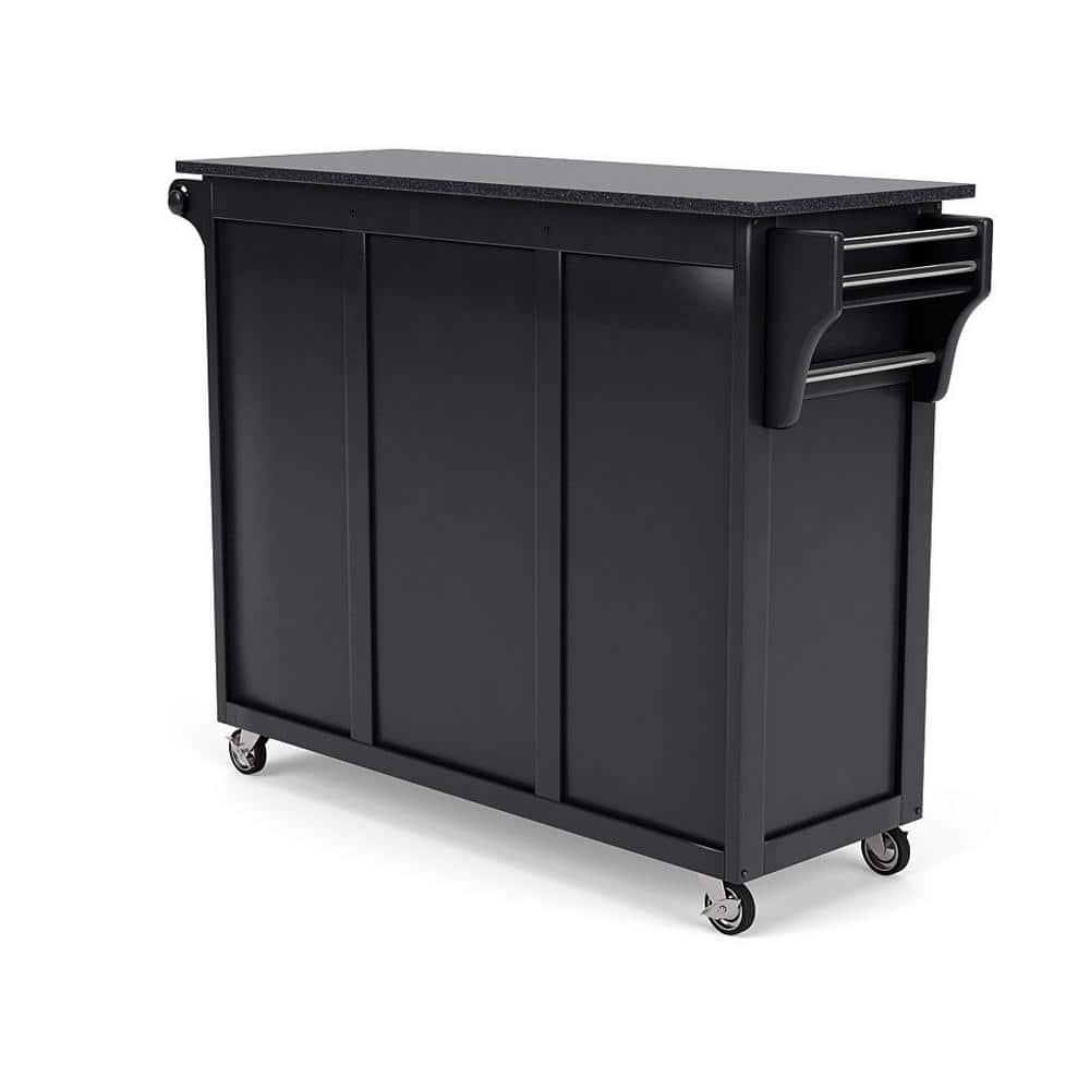 Black Granite Top Kitchen Cart with Storage and Spice Rack