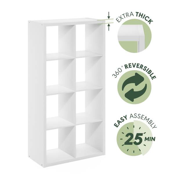 Furinno Cubicle 58 in. Tall White Wood 8-Shelf Open Back Bookcase