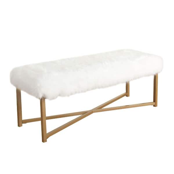 Benjara 45 in. White and Gold Backless Bedroom Bench with Crossed Metal Base