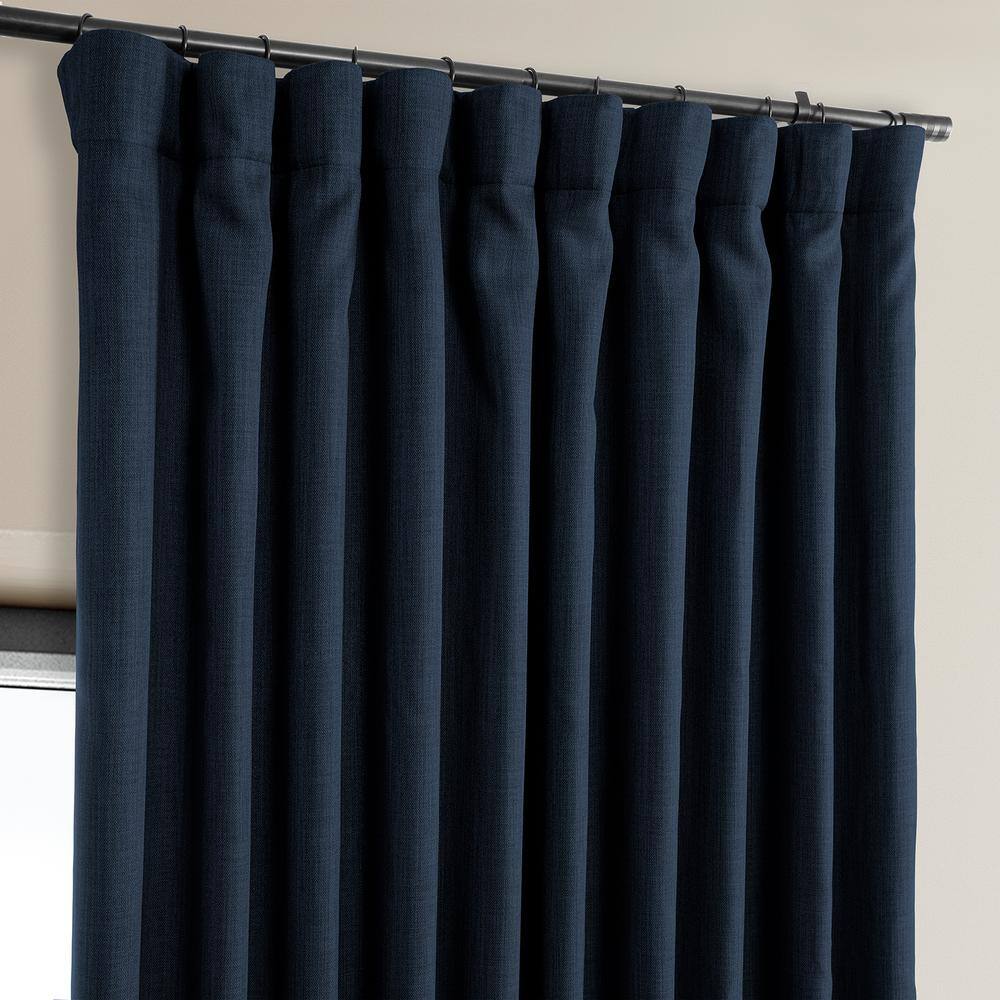 Nightfall Navy 108" Extra Wide Textured Faux Linen Blackout Curtain