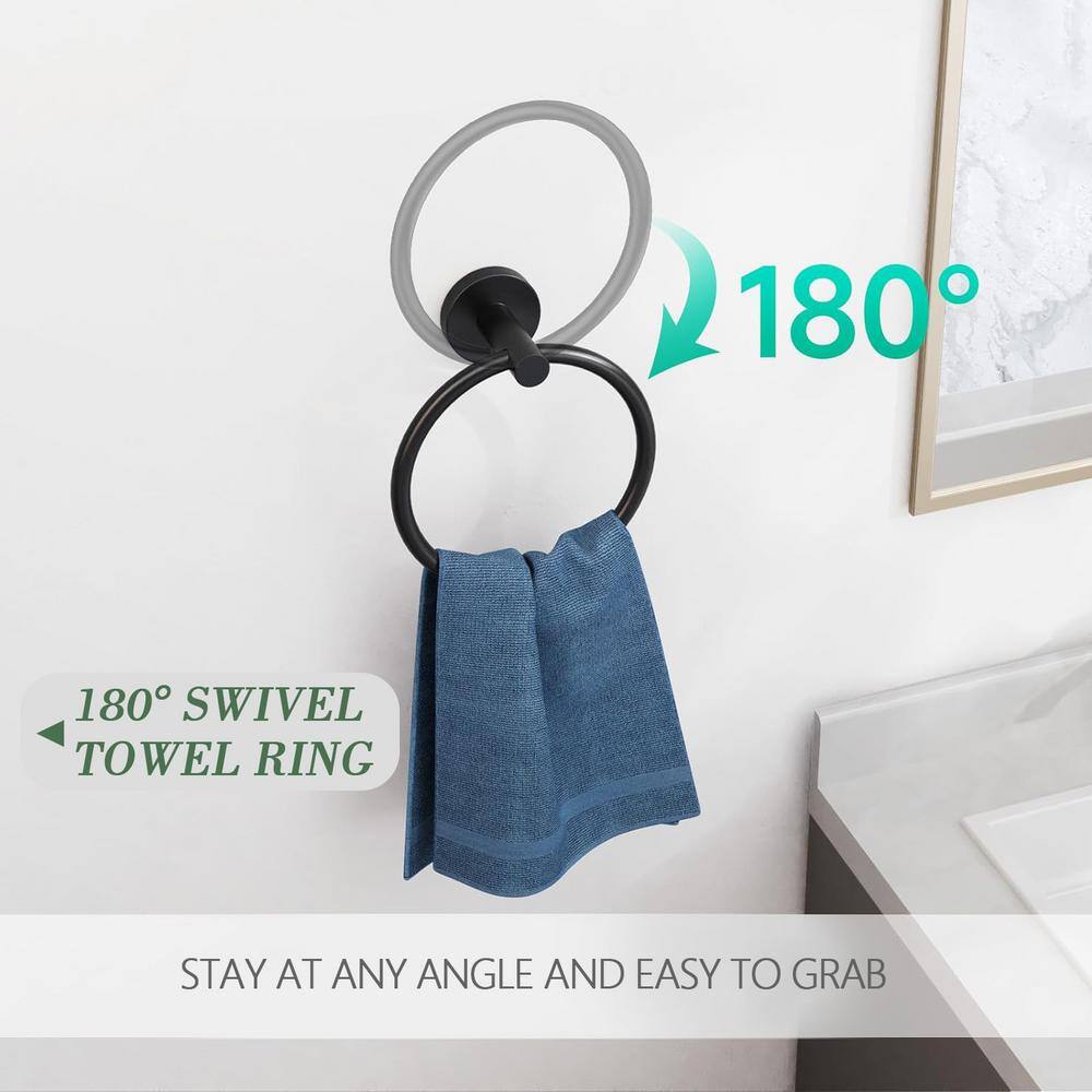 Matte Black Stainless Steel Wall Mounted Towel Ring Set