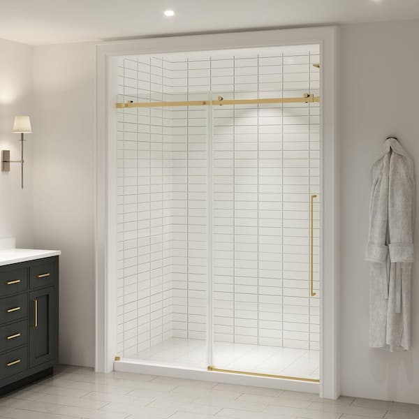 Selby 59 1/4 in. - 60 in. W x 74 in. H Alcove Sliding Frameless Shower Door in Brushed Gold Finish