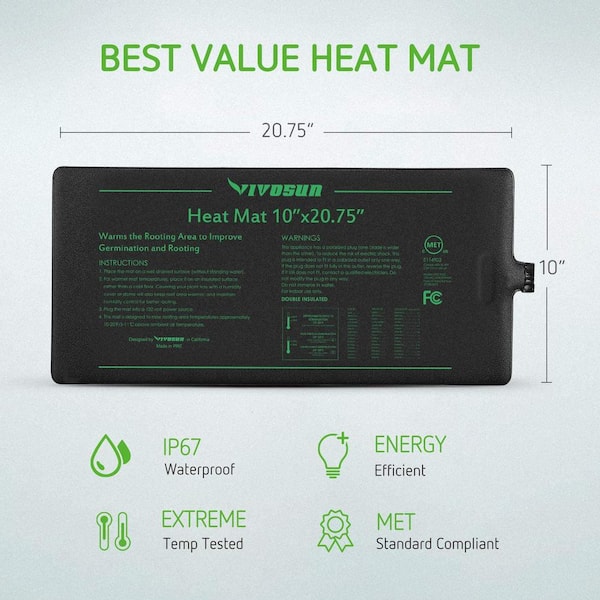 VIVOHOME 10"x20" Seedling Heat Mat Pad & 1000W Digital Thermostat Controller Set 