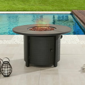 41.3 in. x 27 in. Round Metal Propane Fire Pit Table with Lava Stone
