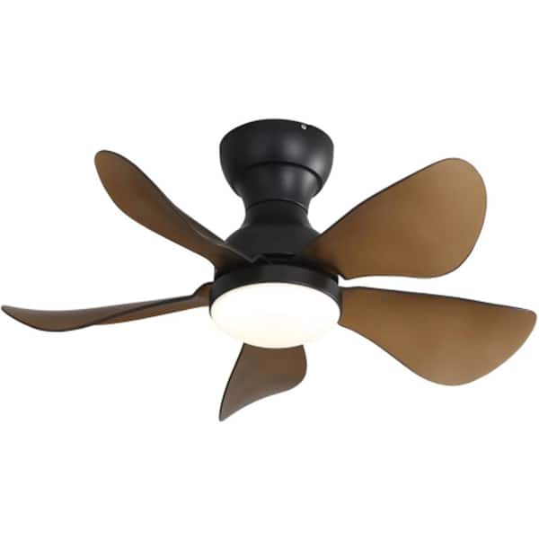 OLUZFAN 29 in. ft. Low Profile Flush Mount Ceiling Fan with Light Reversible Motor Remote Control Deep Walnut Color
