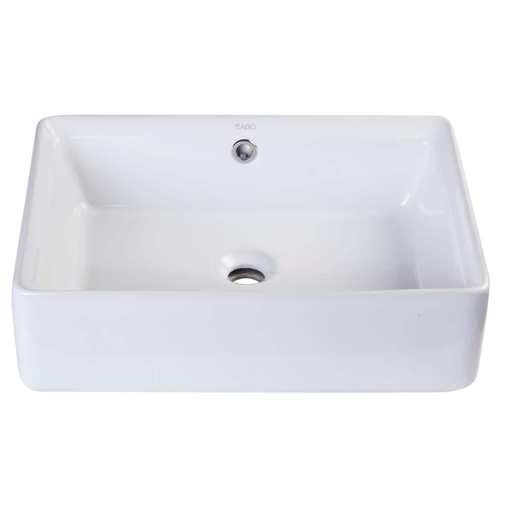 EAGO 20'' White Ceramic Rectangular Vessel Sink with Overflow
