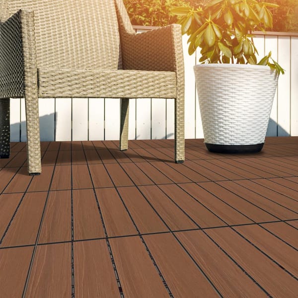 Pure Garden 1 ft. W x 1 ft. L 6 Patio Tiles Woodgrain Wood/Polypropylene Interlocking Deck Tile Flooring in Brown