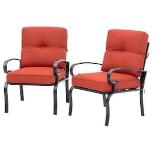 Cushioned Black Metal Outdoor Dining Chair with Red Cushions (2-Pack)