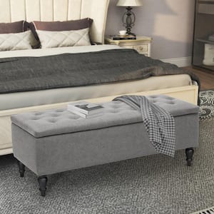 45 in. W x 17 in. D x 17 in. Grey Fabric Upholstered Flip Top Storage Bench with Turn Solid Wood Legs