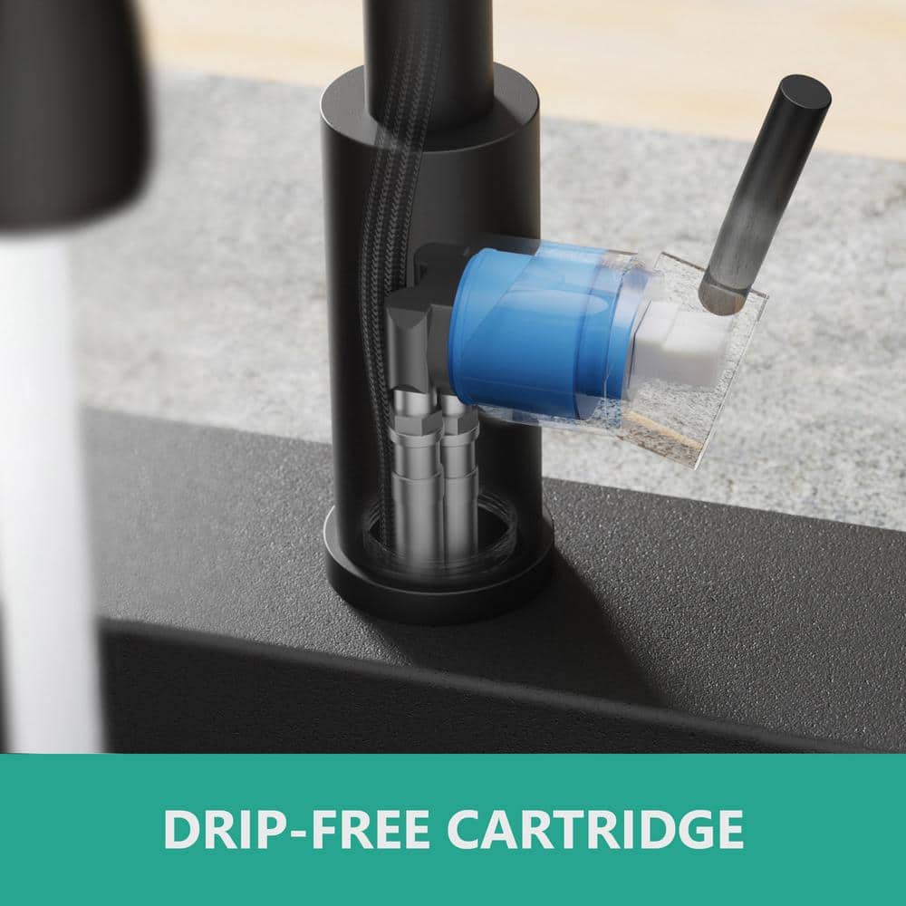 Matte Black Single Handle Pull Down Kitchen Faucet with Soap Dispenser