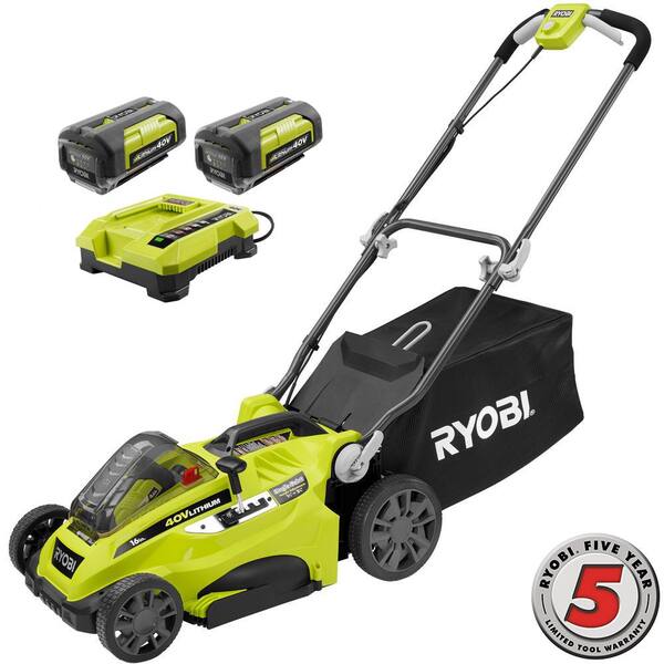 RYOBI - 16 in. 40V Lithium-ion Cordless Walk Behind Battery Push Mower - Two 2.6 Ah Batteries/Charger Included