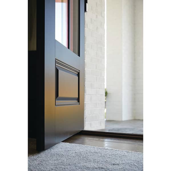 JELD-WEN - 36 in. x 80 in. Left-Hand 4 Lite Clear Glass Black Painted Fiberglass Prehung Front Door with Brickmould