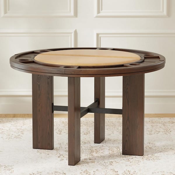 Quality Components Plus Georgio Modern Rustic Walnut Wood Top 48 in. Width-4 Legs-Dining Table-Seats 6-Saddle Brown Faux Leather